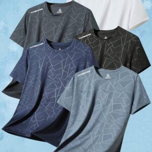5-Pc Multi-Color Mixed Summer Men'S T-Shirts, Fashionable Print Casual Sports Short Sleeve T-Shirt For Men, Unisex Breathable Round Neck Short Sleeve T-Shirt, Comfortable Elastic Fabric Men'S Top, Suitable For Sports Outdoor Casual Wear